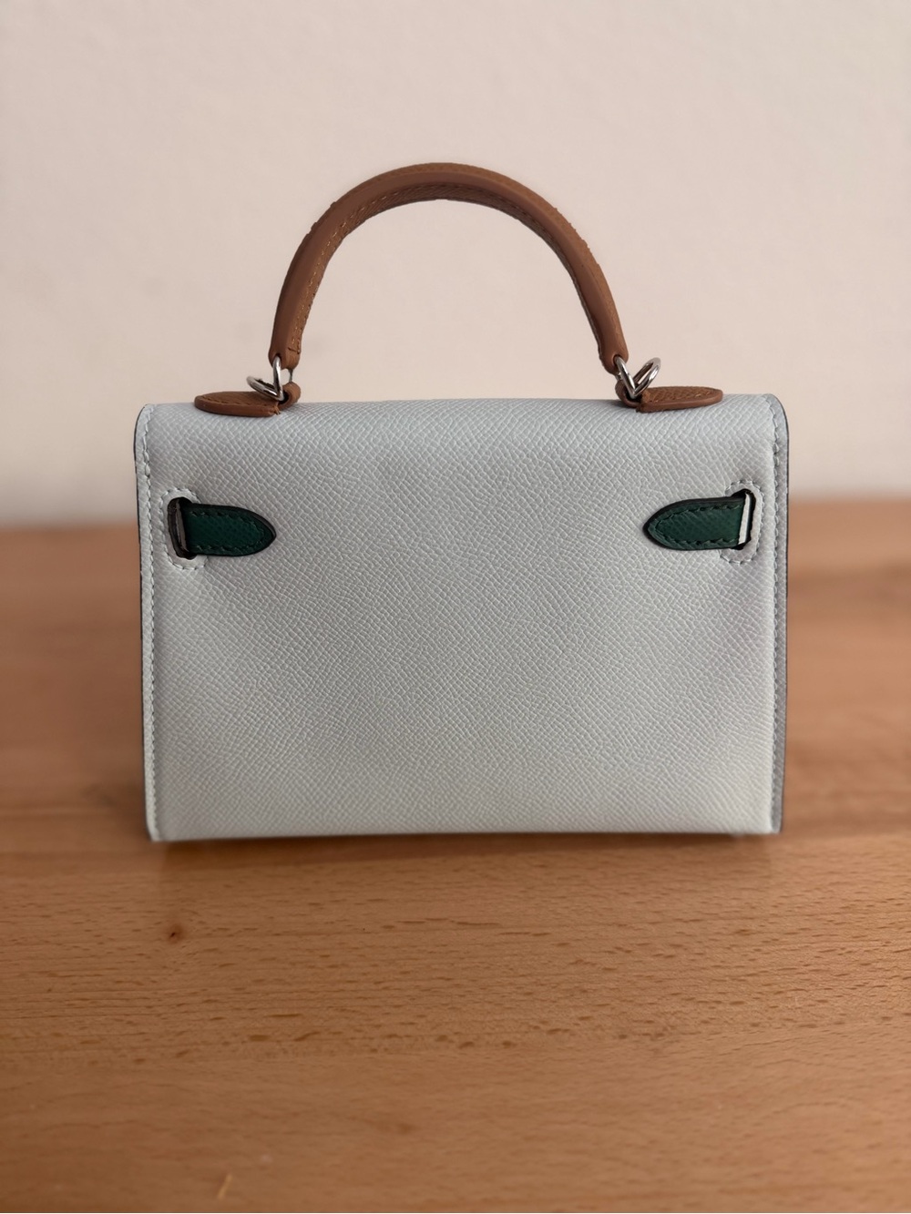 Tricolor white Brume green Vert Jade tan Gold PHW machine stitched Epsom sellier - Picture 6 of 9